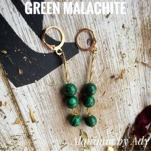 Alquimia Elegant Green Malachite gold hoop Earrings